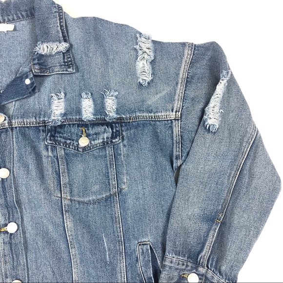 Women’s Distressed Floral Appliqués Denim Jacket L - Picture 5 of 16